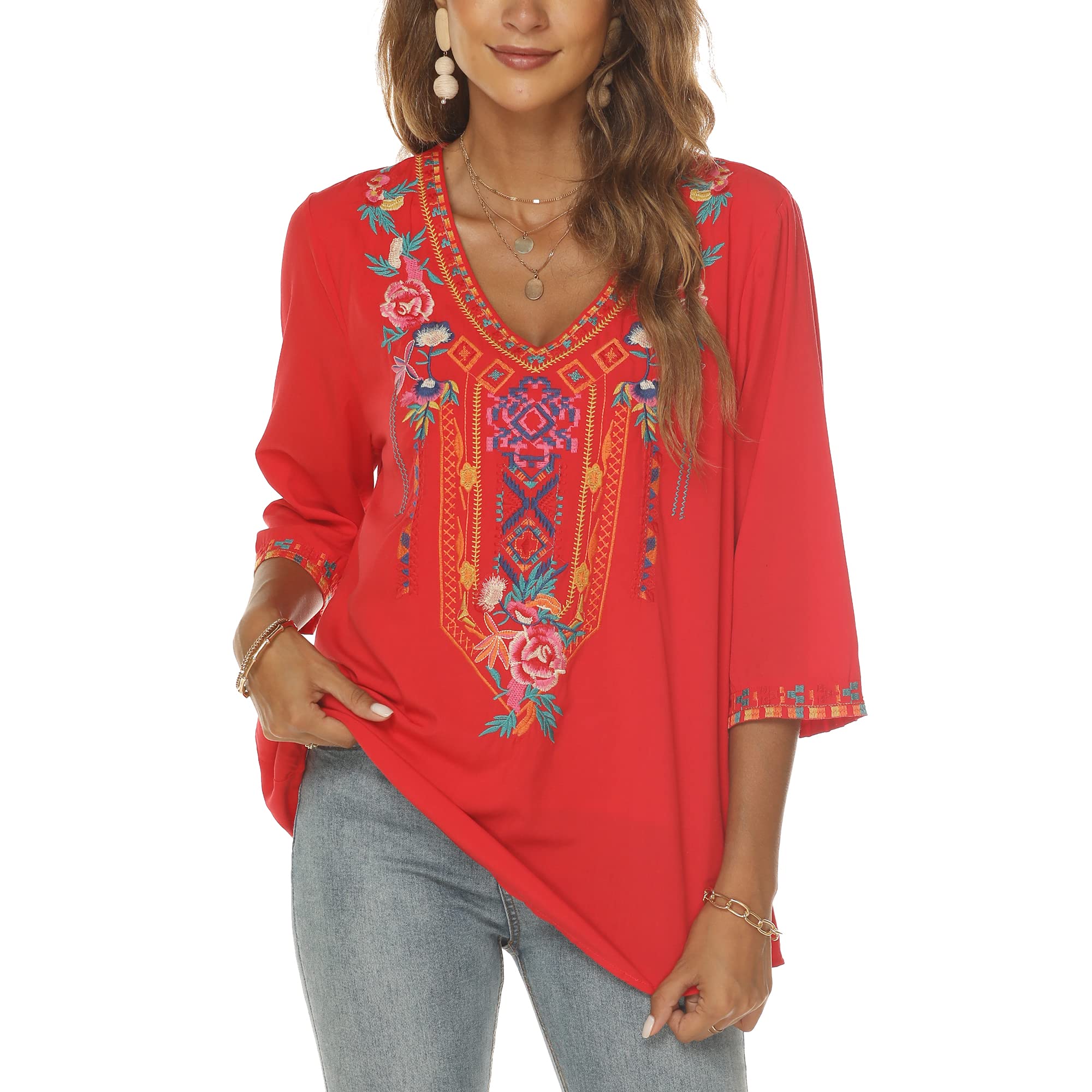 Grosy Haut brodé bohème pour femme, style hippie, chemisier paysan mexicain et tunique bohème traditionnelle