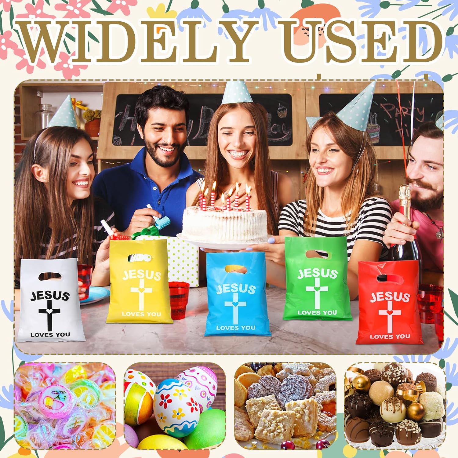 Gilprop 50 Pcs Jesus Loves You Gift Goody Bags Plastic Colorful Religious Christian Church Scripture God Bless Bible Cross Treat Candy Snack Bags for First Communion Easter Vbs Party Favor - Image 4
