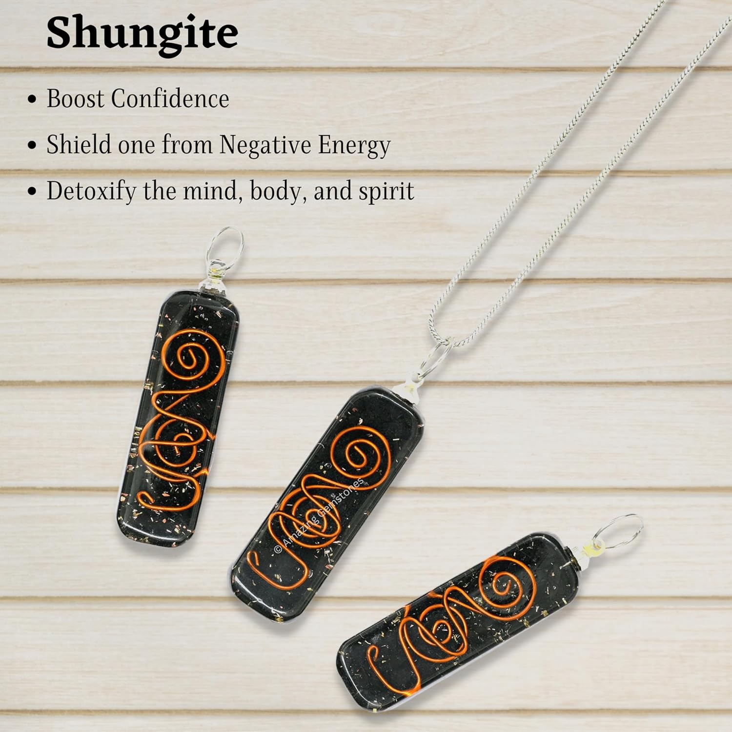 Amazing Gemstone Shungite Orgone Healing Pendant Necklace for Protection for Men Women with Adjustable Cord - Image 3