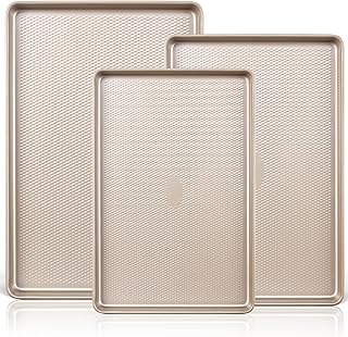 HONGBAKE Baking Sheet Pan, Cookie Sheet Set for Oven, Nonstick Half/Quarter/Jelly Roll Pans with Diamond Texture Pattern, ...