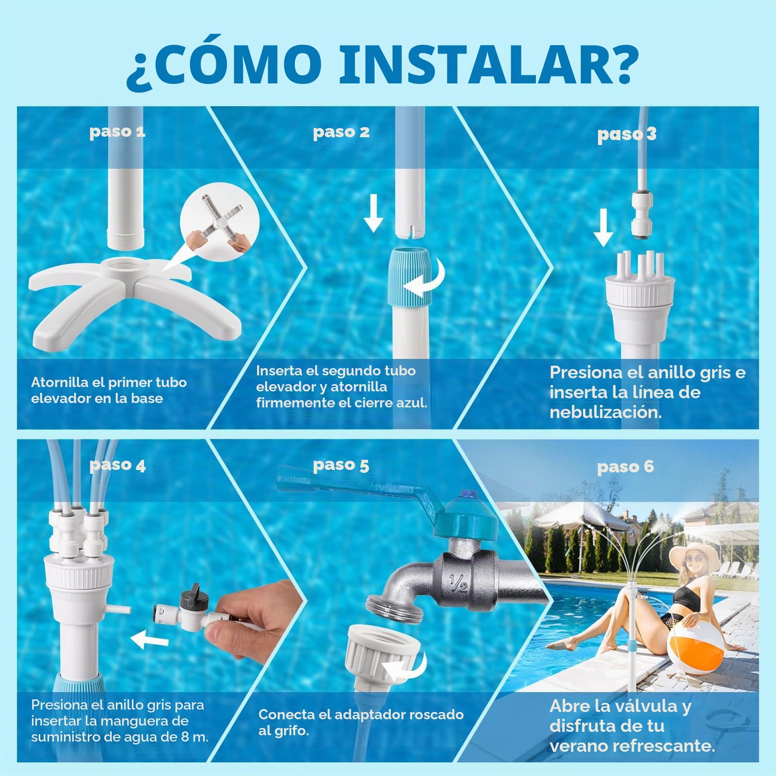 CINEMON Kit Nebulizador Jardín Terraza, Sistema de Nebulización con 5 Boquillas, Nebulizador Portatil para Patio, Nebulizador Telescópico Vertical de 360° para Eventos al Aire Libre