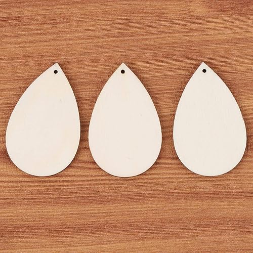 Miniatura 4 de 100 aretes de madera en blanco sin terminar para decoración de árbol de Navidad, suministros de joyería y fabricación de bricolaje, 1.4 x 2.2