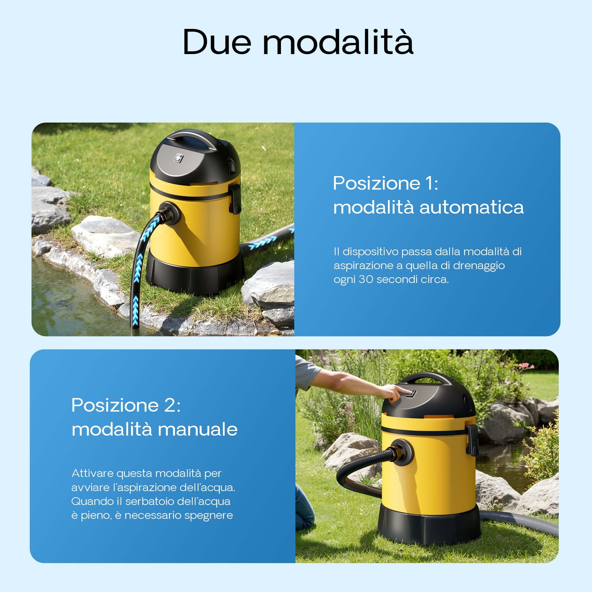 Aspiratore per laghetti/piscine Aspirafango 1400W Funzionamento a secco/umido Svuotamento automatico