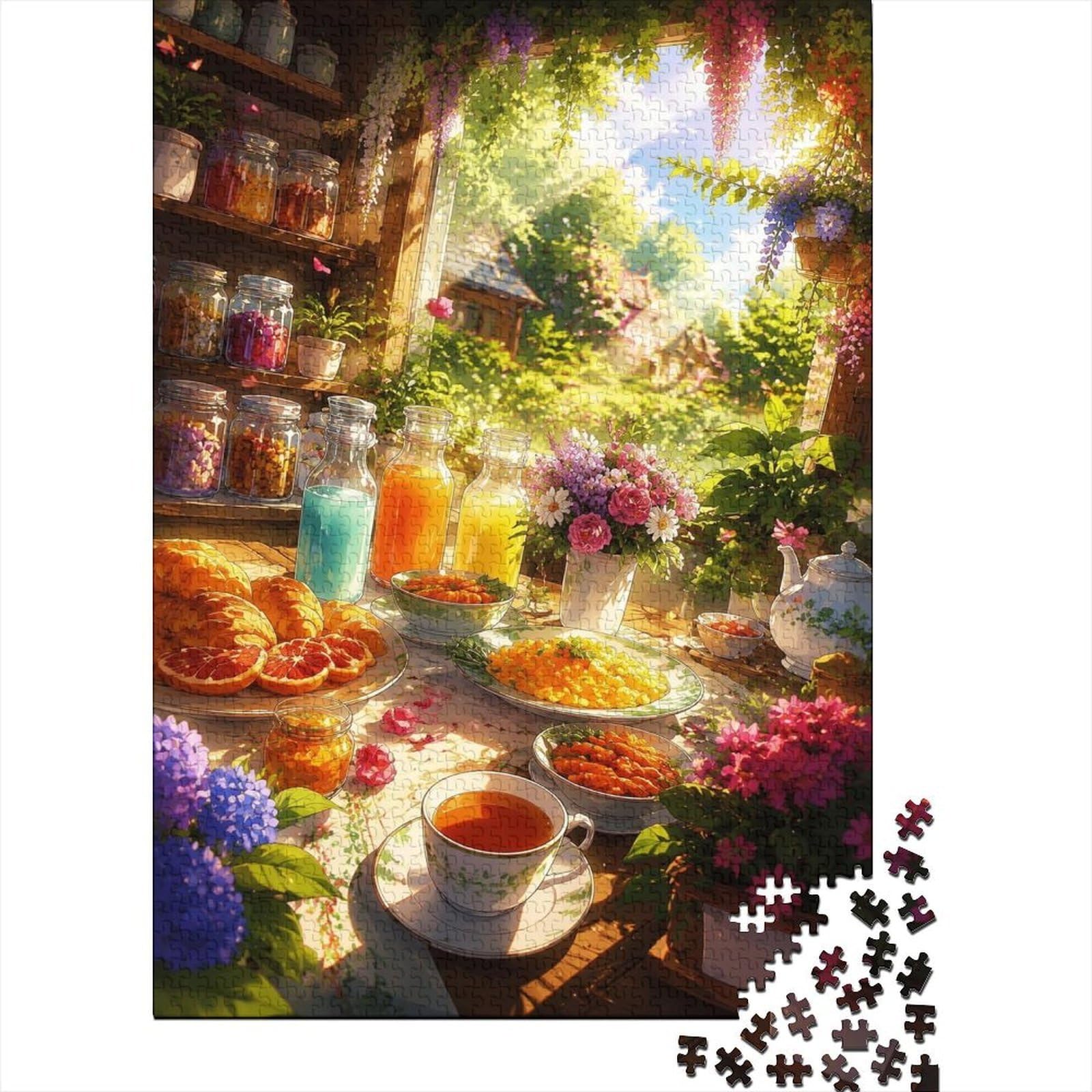 Breakfast Flowers Garden 1000pcs Mini Puzzle For Family Premium Paper