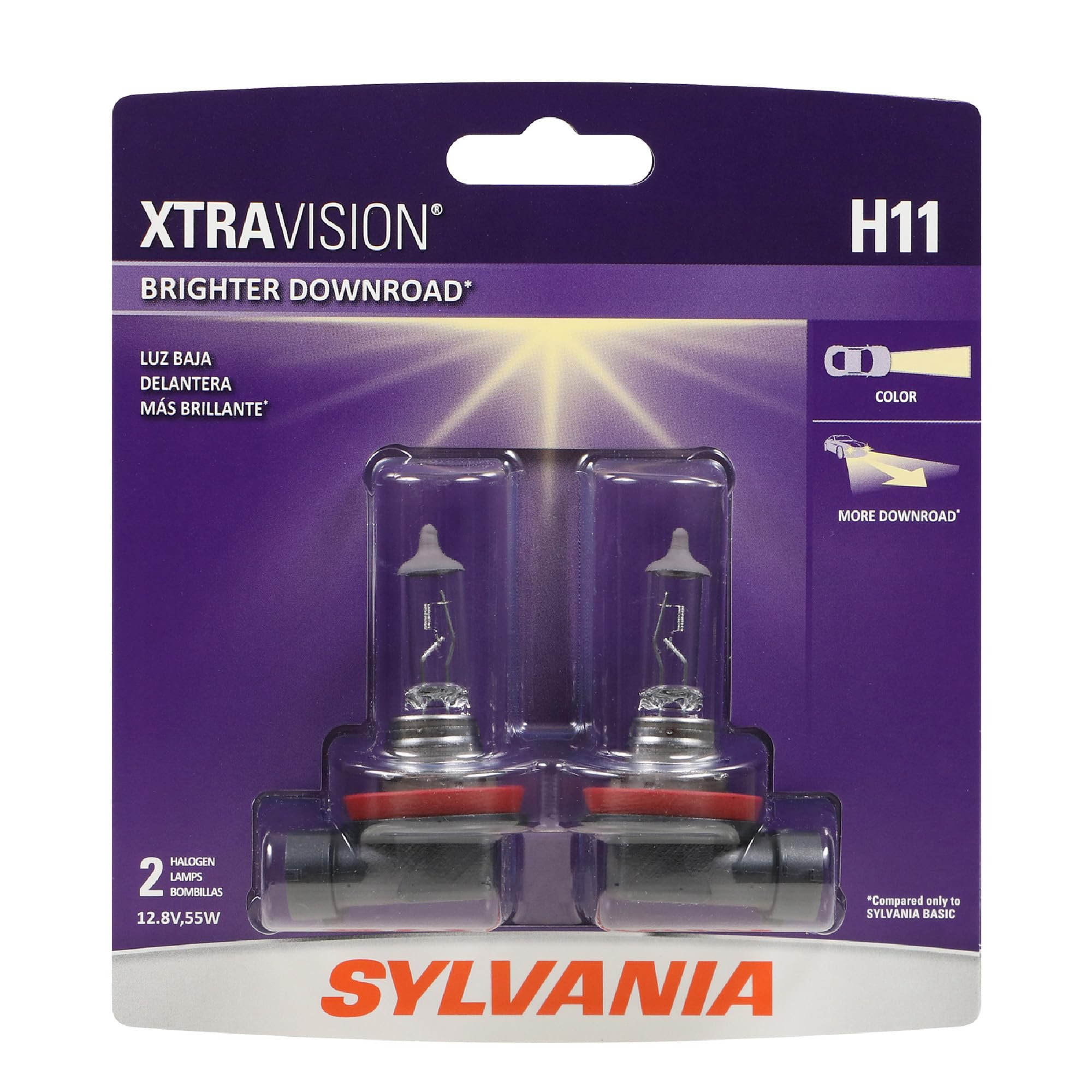 SYLVANIA - H11 XtraVision - High Performance Halogen Headlight Bulb  High Beam  Low Beam and Fog Replacement Bulb (Contains 2 Bulbs)