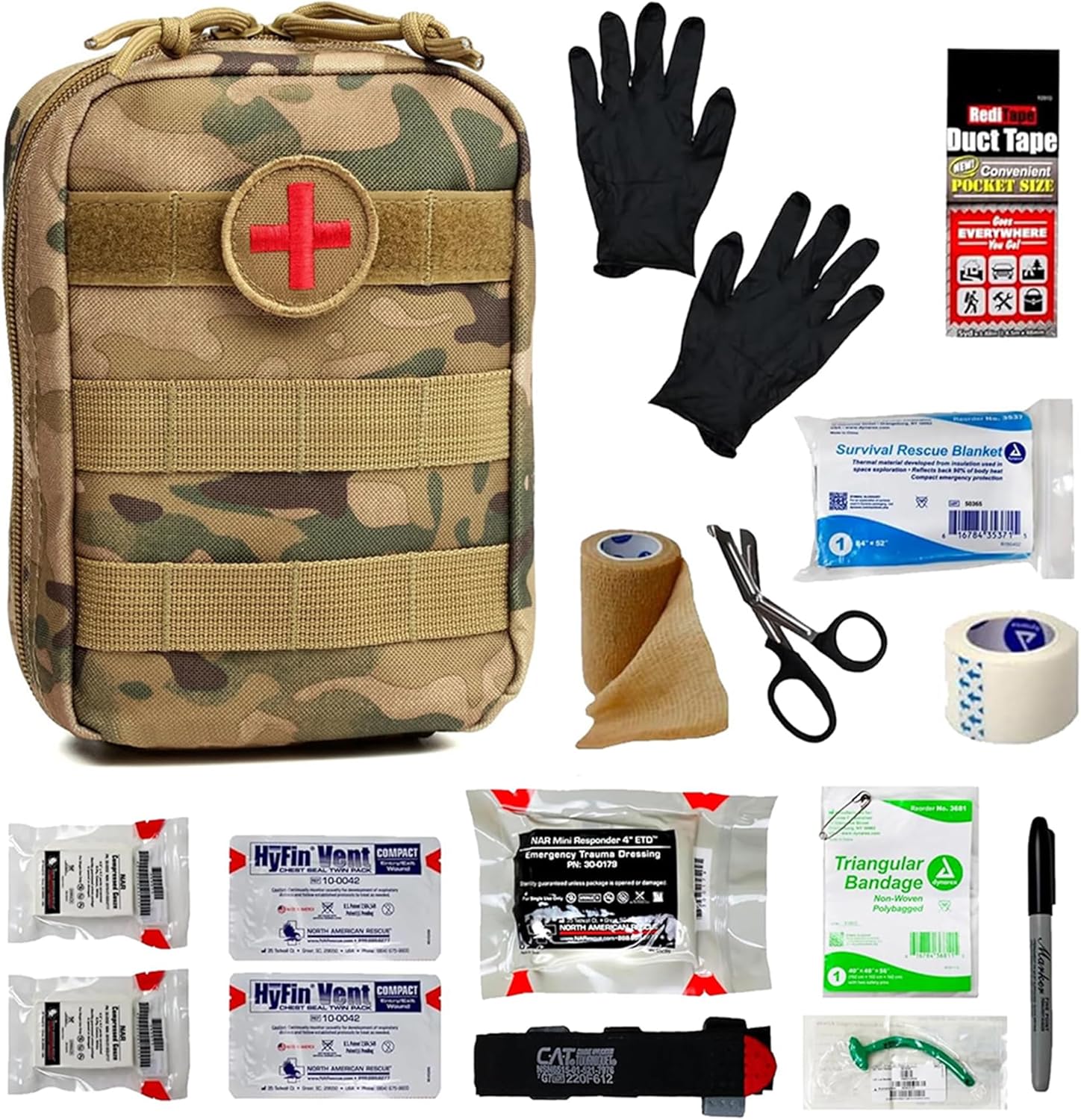 IFAK (Individual First Aid Kit) Trauma Kit with CAT Tourniquet — Medical Pouch for Tactical, Outdoor, Hiking, Military — Backpacking Emergency Medical Kit for Bleeding Control (Black)