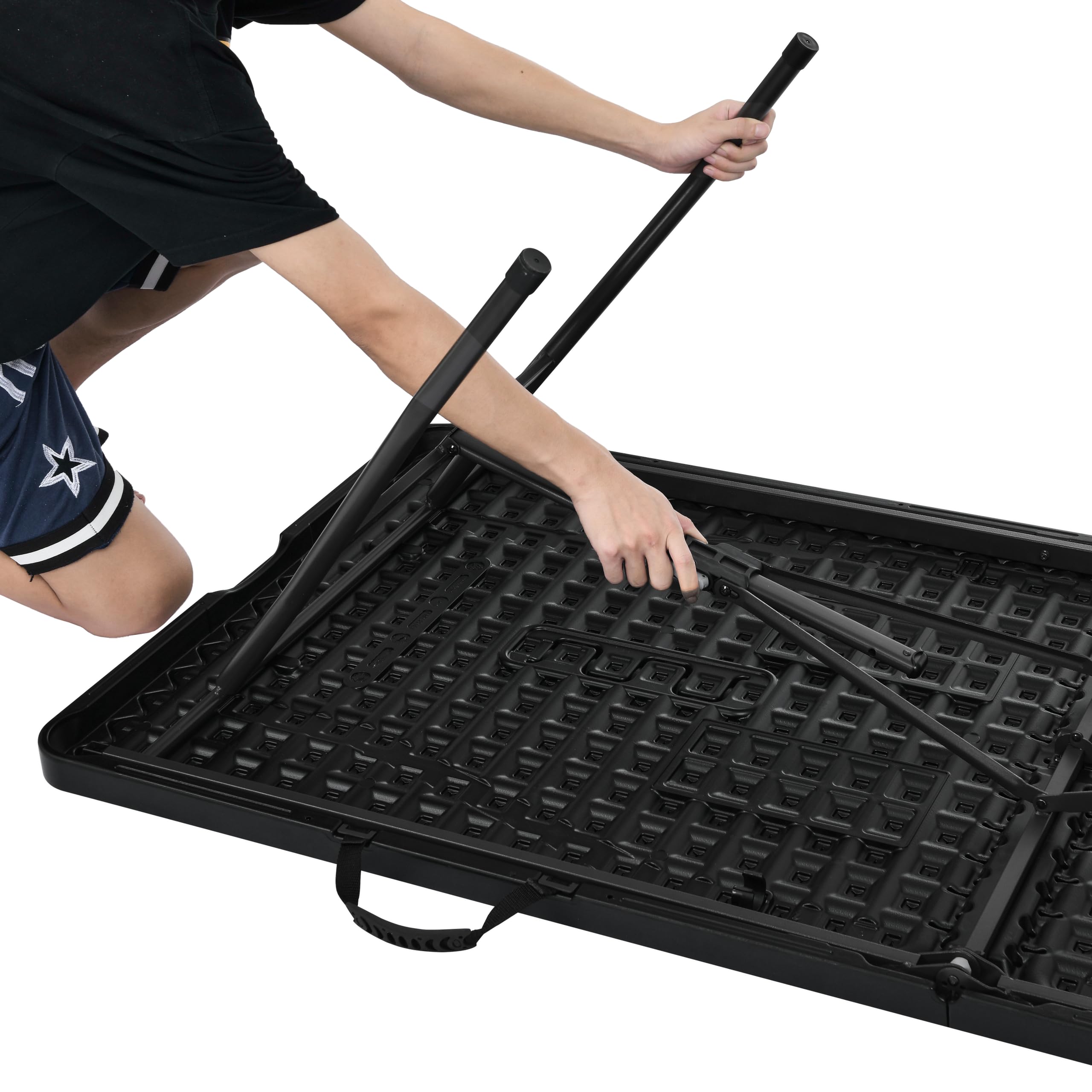 Amazon Basics Table pliante rectangulaire de 1,8 m avec poignée de transport, pour intérieur et extérieur, portable, légère, table de voyage, pique-nique, camping, noir, 182 x 75 x 73 cm