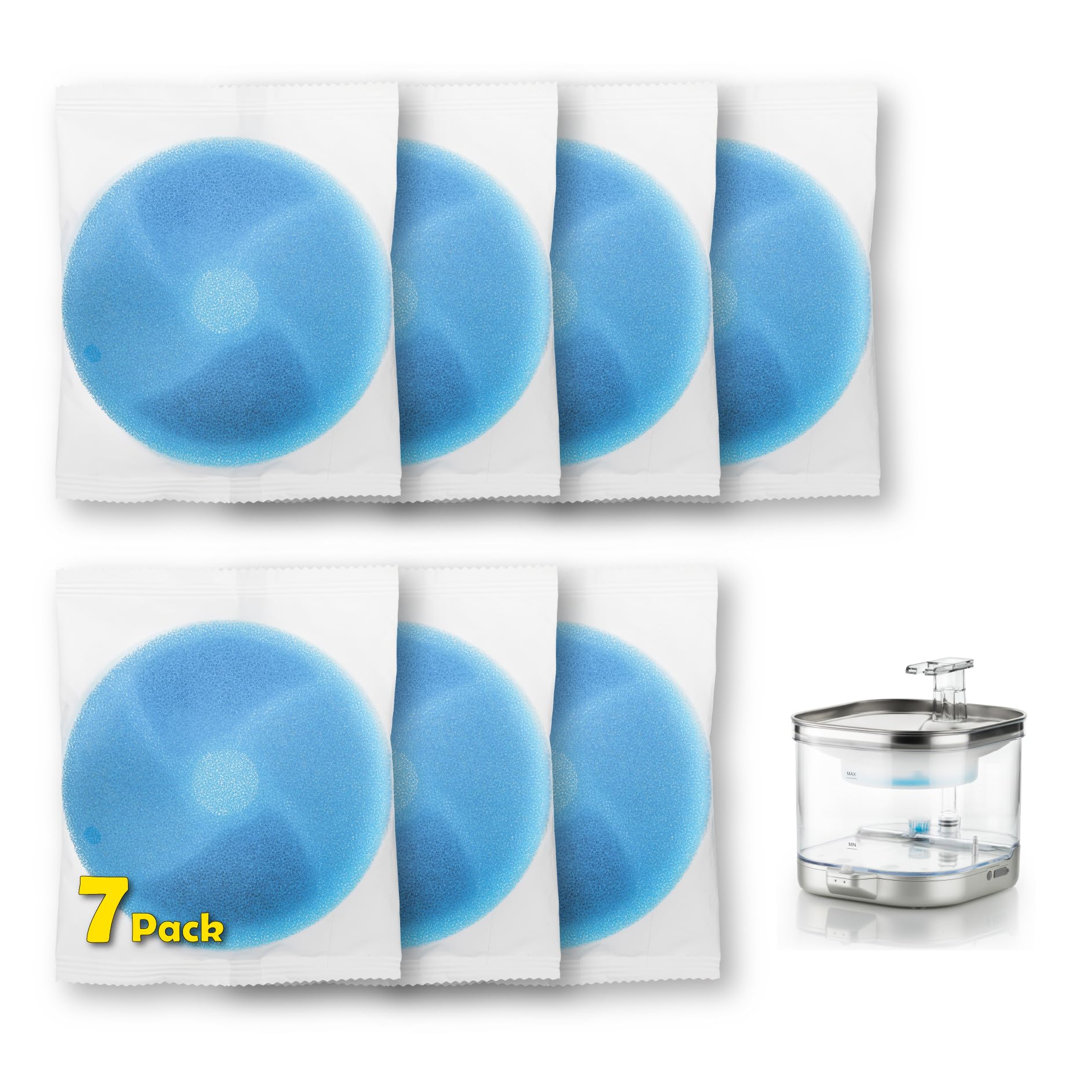 Cat Water Fountain 5000mAh Battery Wireless Cat Fountains for Pet Dog- 2L/70oz Drinking Dispenser with 304 Stainless Steel Tray & BPA-Free PC. Quiet, Easy to Clean. (7-Pack Replacement Filter, 2L)