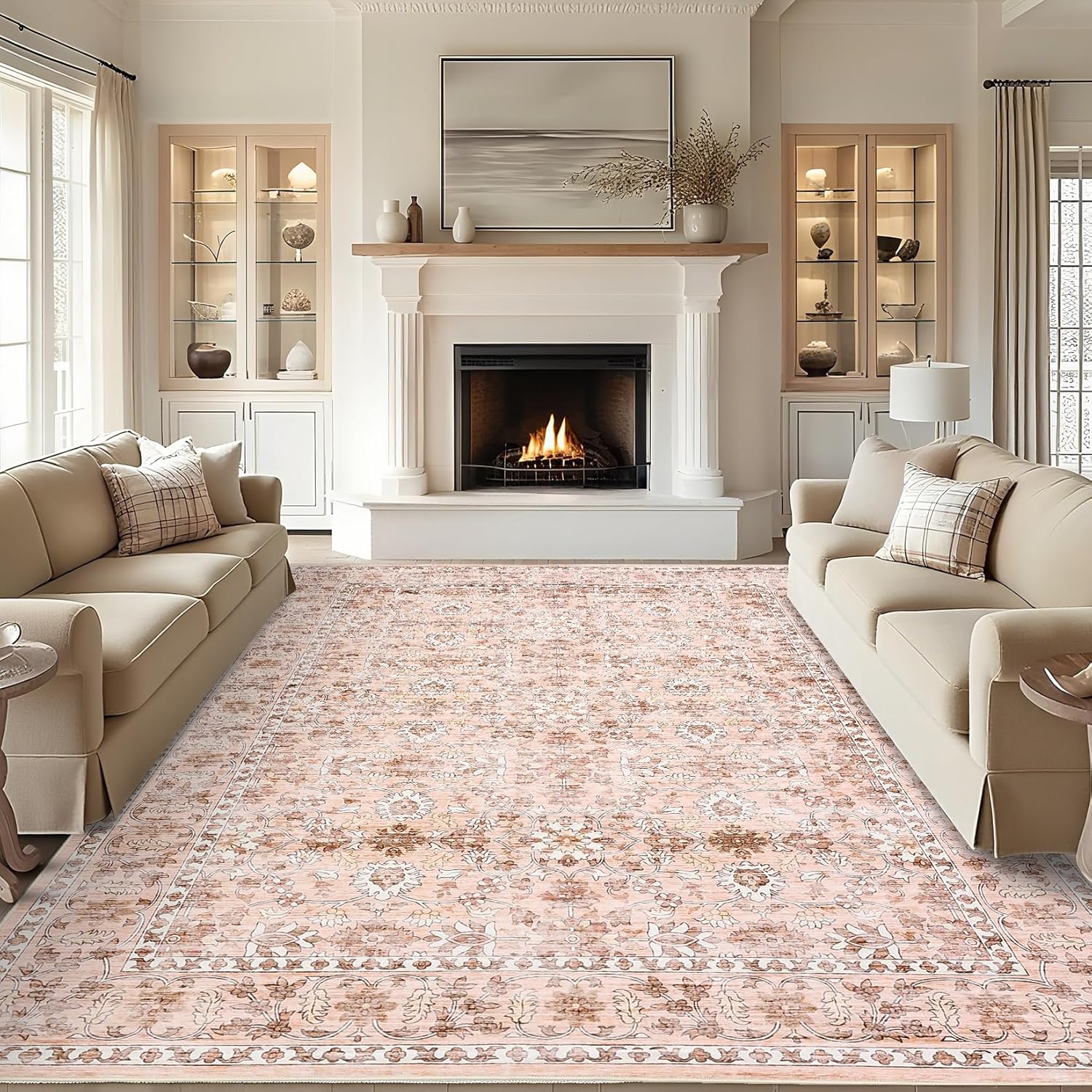 GarveeHome Vintage 9?12 Area Rug, Non Slip Backing Washable Stain Resistant Super Soft Distressed Persian Rug, Ideal for High Traffic Areas in Bedroom, Living Room, Dining Room, Kitchen, Pink 9' x 12' (Rectangular) Pink