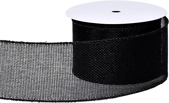 YAMA Black Wired Ribbon 2.5 Inch x 10 Yards, Burlap Wired Ribbons for Gift Wrapping, Flower Bouquet, Christmas Tree, Wreath Bows Making