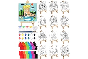 intonly Paint and Sip Kit for Kids, Pack of 12 Pre-Drawn Canvases