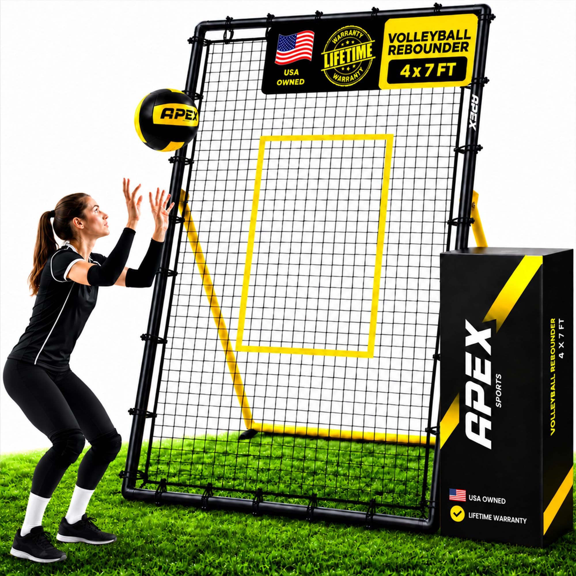 Apex Sports Volleyball Rebounder, Adjustable Angle 7x4 ft Bounce Back Net