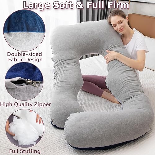 Miniatura 3 de MOON PINE Almohada de embarazo, almohada de cuerpo completo en forma de U para apoyo de maternidad, almohada de dormir con funda para mujeres