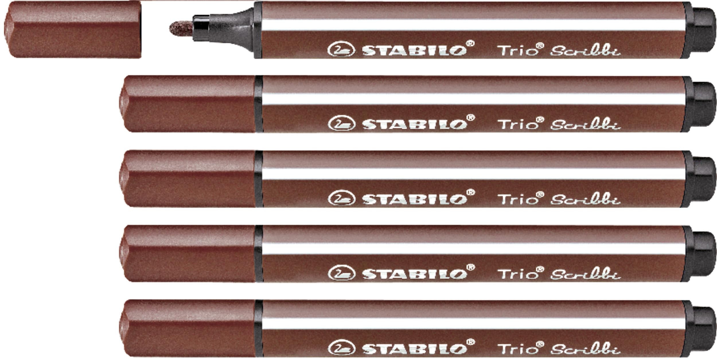 STABILO Triangular Fibre-Tip Pen Trio Scribbi - Pack of 5 - Brown