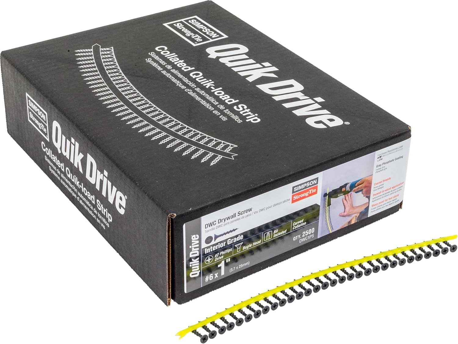 Simpson Strong-Tie DWC1PS DWC Drywall Screw (Collated) — #6 x 1 in. #2 Phillips Bugle-Head (2500-Qty)