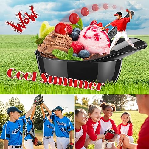 Miniatura 5 de Irenare Juego de 50 mini cuencos de helado con casco de béisbol de 8 onzas con cucharas desechables para helado, tazas pequeñas de plástico para
