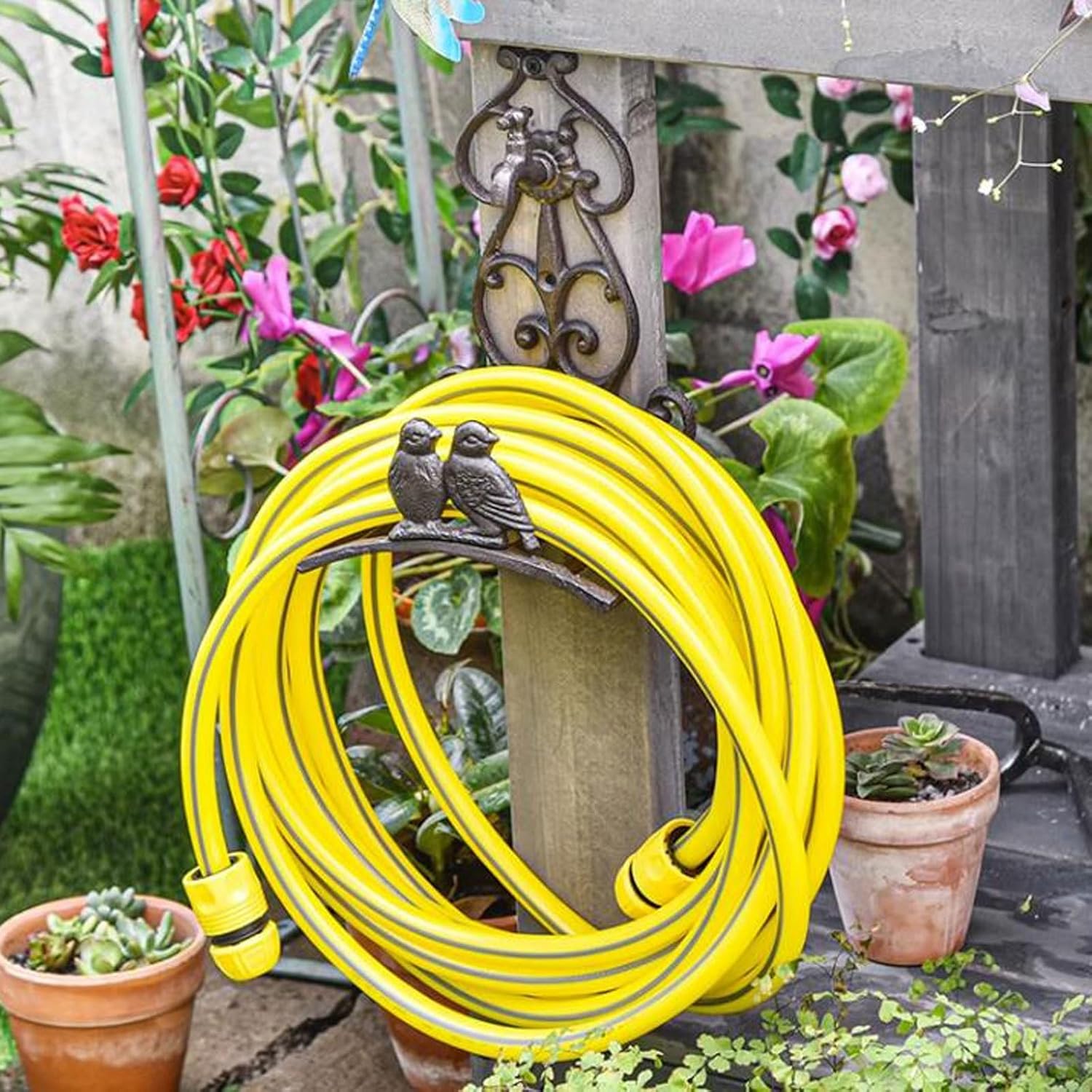 Garden Hose Holder Metal Garden Hose Holder，Heavy Duty Hose Hanger Wall Mounted Water Hose Holder for Outside Yard, Durable Hose Hooks Ideal for Water Hose, Extension Cords Garden Hose Reel(Color:#I)