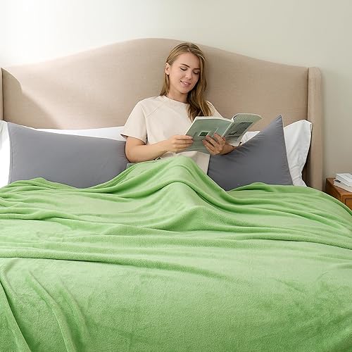 Vista 285 de Hansleep Manta de vellón tamaño individual, color verde azulado, suave y acogedora manta de franela mullida para cama, sofá, viajes, campamento