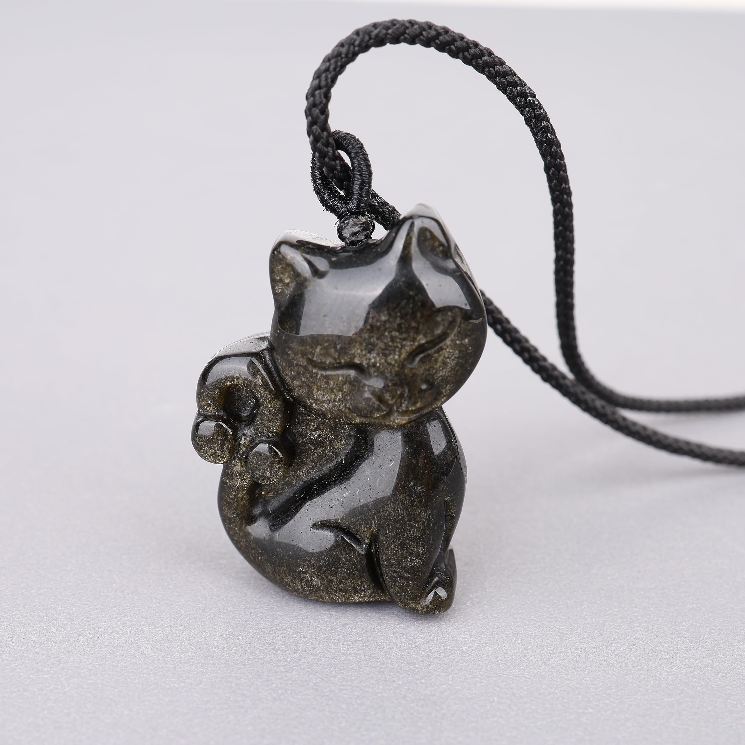 COAI Colgante Gato de la Suerte de Obsidiana Dorada