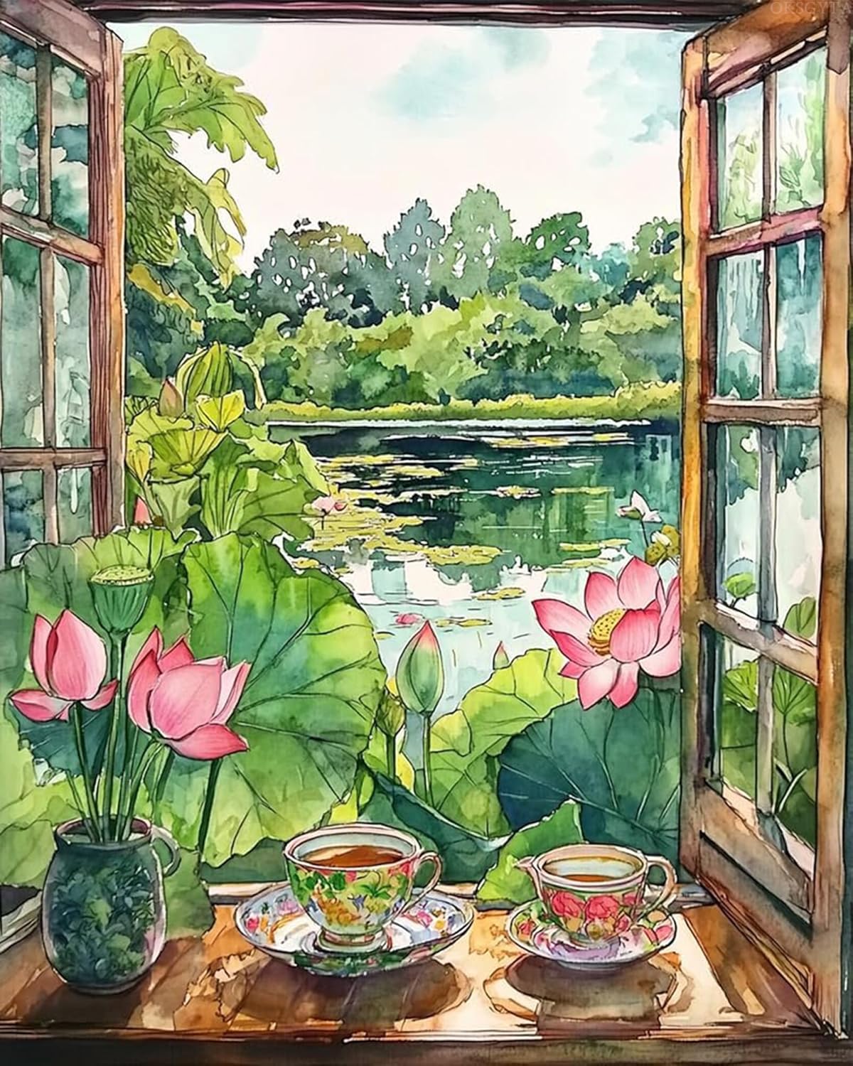 OKSGYTA Afternoon Tea Time Paint by Numbers for Adults Beginners Sunny Weather Painting by Number on Canvas Without Frame, DIY Flower Paint with Brushes Acrylic Paints for Gift Home Decor (16x20inch)