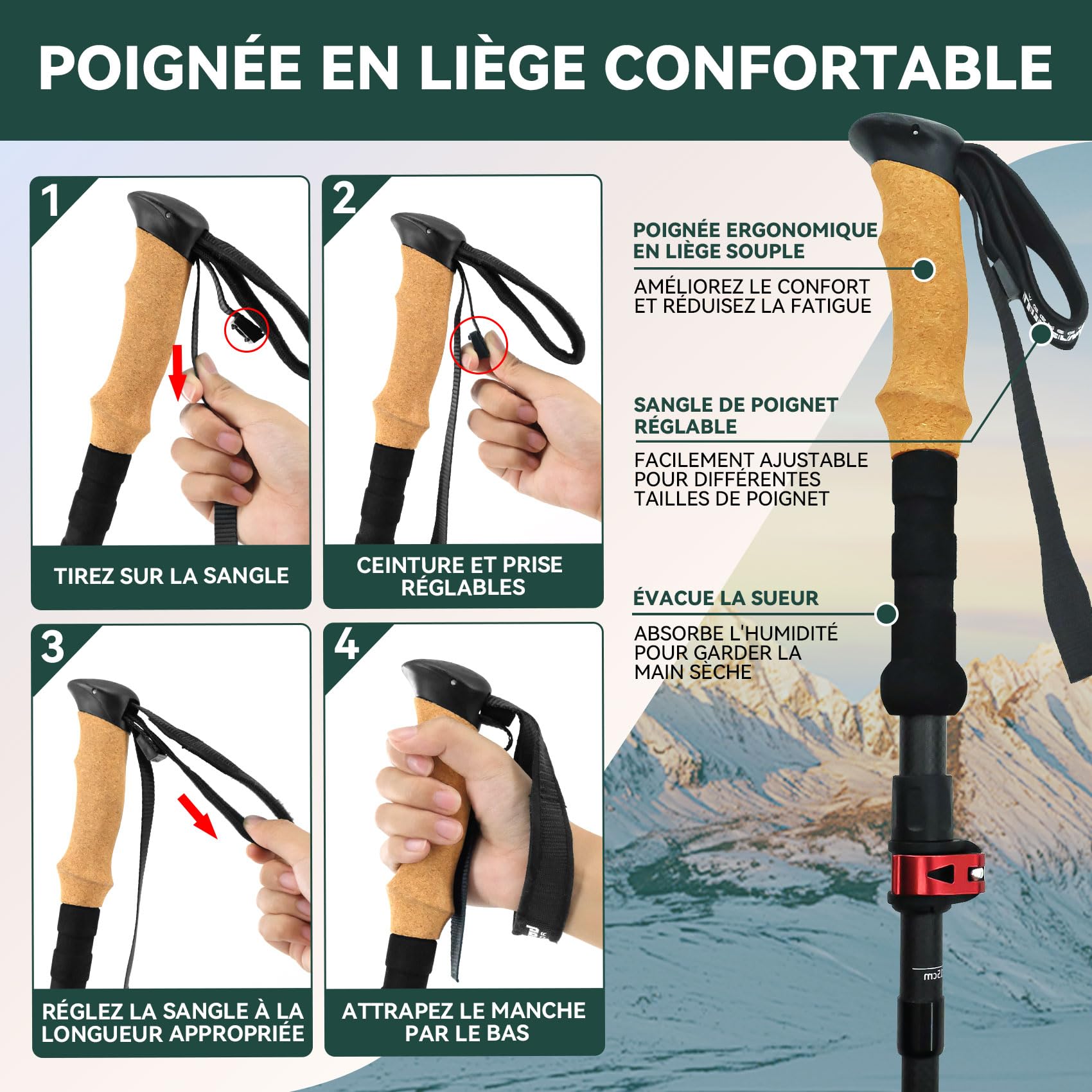 UnderwoodAggregator Bâtons de Randonnée en Fibre de Carbone - Pack de 2 Bâtons de Marche Léger et Réglables pour Hommes et Femmes, Bâtons Pliables avec Verrouillage Rapide, Compact pour Randonnée