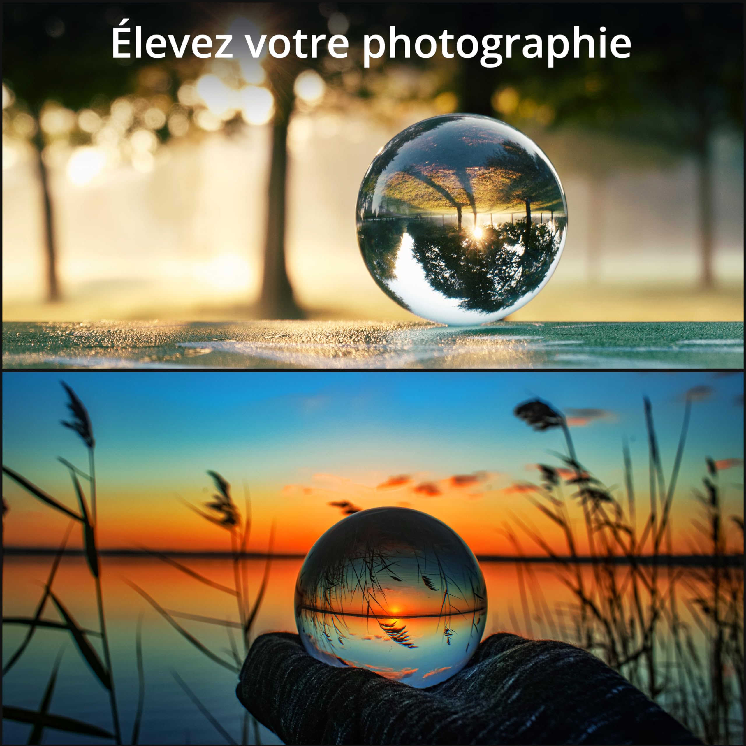 Winter Shore Set en Cristal 4 Pièces - Boule Cristal Photographie, Cube, Pyramide, Prisme Optique Triangulaire en Verre Optique K9 - pour Enseigner, Jouer, Décorer & Prendre des Photos