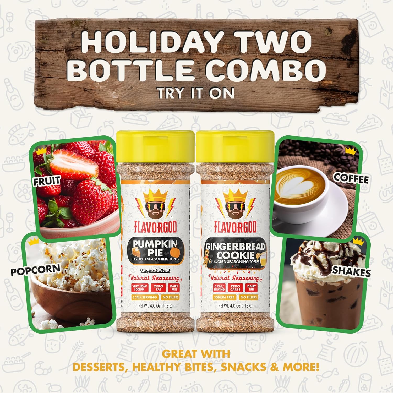 Holiday Combo Pack of 2 Herb, Spice and Seasoning Gift Set - Pumpkin Spice, & Gingerbread Cookie - Premium All Natural & Healthy Spice Blend - Low Sodium Seasoning - BBQ & Steak Rub by Flavor God