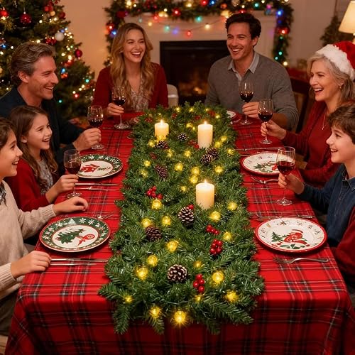 Miniatura 4 de Guirnalda de Navidad artificial de 9 pies, guirnalda de vegetación de Navidad con 50 luces LED, con conos de pino, bayas rojas, ramas exuberantes,