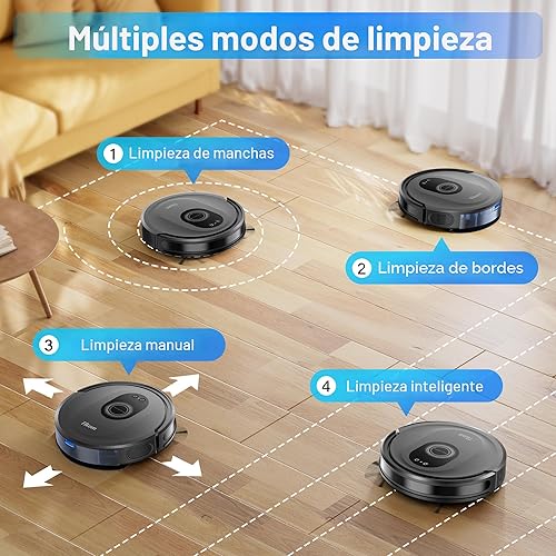 Miniatura 7 de Tikom Robot aspirador y trapeador combinado, aspiradora robótica de 5000 Pa, 150 minutos máximo, aplicación y control remoto, ideal para suelos