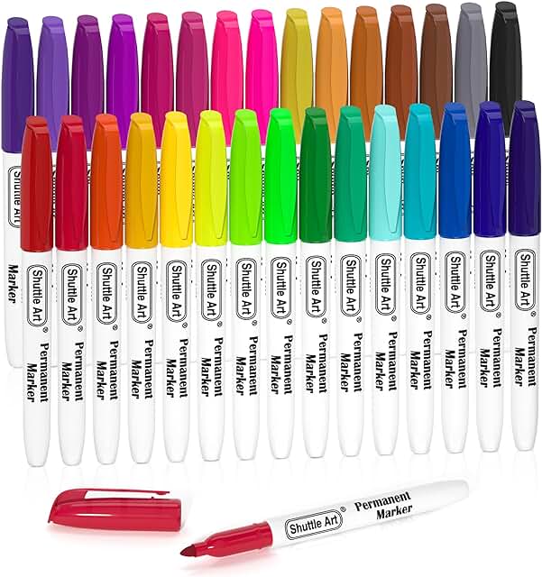 Shuttle Art 30 Colors Permanent Markers, Fine Point, Assorted Colors, Wo...