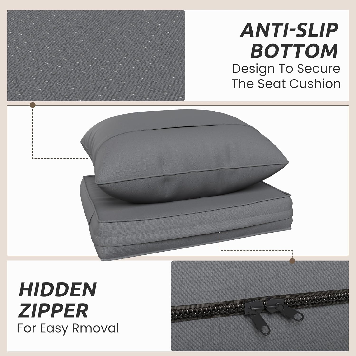 Amopatio Outdoor Chair Cushions 22.5"× 20.3" × 4", Set of 4 with Removable Cover, Waterproof & Fade Resistant seat Cushions for Patio Furniture, Grey