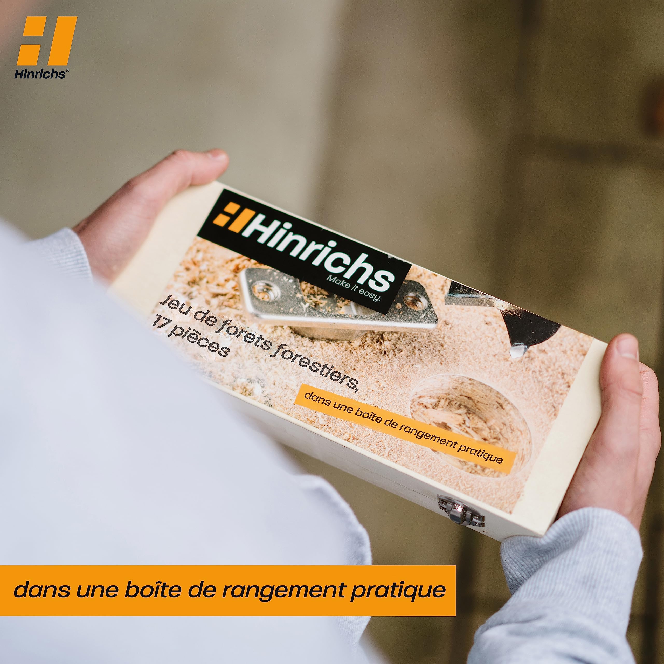 Hinrichs Kit de Mèches Forestières 17 Pièces en Coffret en Bois - Kit de Mèches Forstner 15 à 40 mm - Fraiser Mèches à Bois - Meches à Trous pour Branches