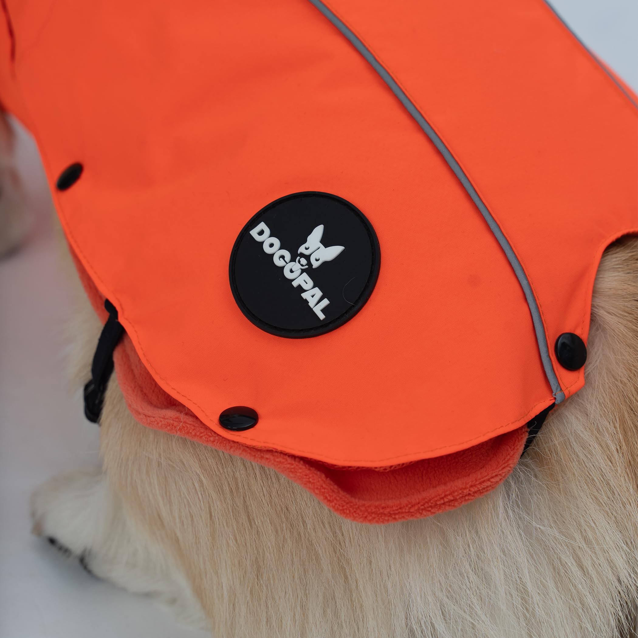 DOGOPAL Cappotto Impermeabile per Cani 2in1 All Weather – Mantello Antipioggia 100% Waterproof e Antivento con Fodera in Pile Rimovibile, Catarifrangente ad Alta Visibilità (Arancione, L)