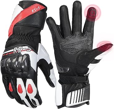 KEMIMOTO Leather Motorcycle Gloves for Men & Women, Cowhide & Goatskin with Carbon Fiber Knuckles, Touchscreen, Full Finger