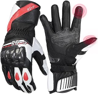 KEMIMOTO Leather Motorcycle Gloves for Men & Women, Cowhide & Goatskin with Carbon Fiber Knuckles, Touchscreen, Full Finger