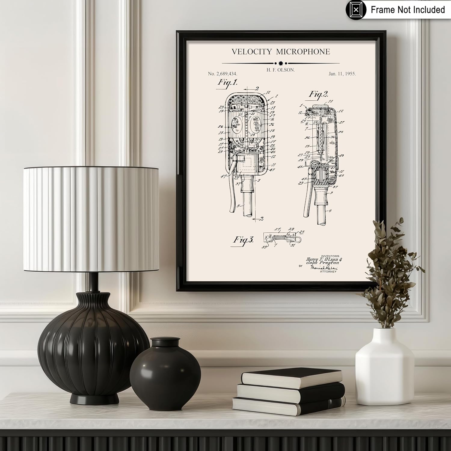 Poster Master Velocity Microphone Blueprint Poster - Microphone Patent Print - Sound Art - Classical Design - Technical Drawing Artwork - Mic Design - Music Room or Office Decor - 8x10 UNFRAMED