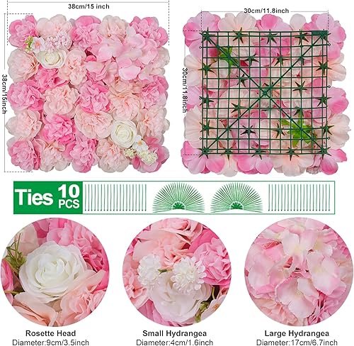 Miniatura 7 de RIDDSEE Panel de pared de flores 3D de 15 x 15 pulgadas 12 piezas de fondo de pared de flores artificiales de seda para el hogar fiesta boda telón