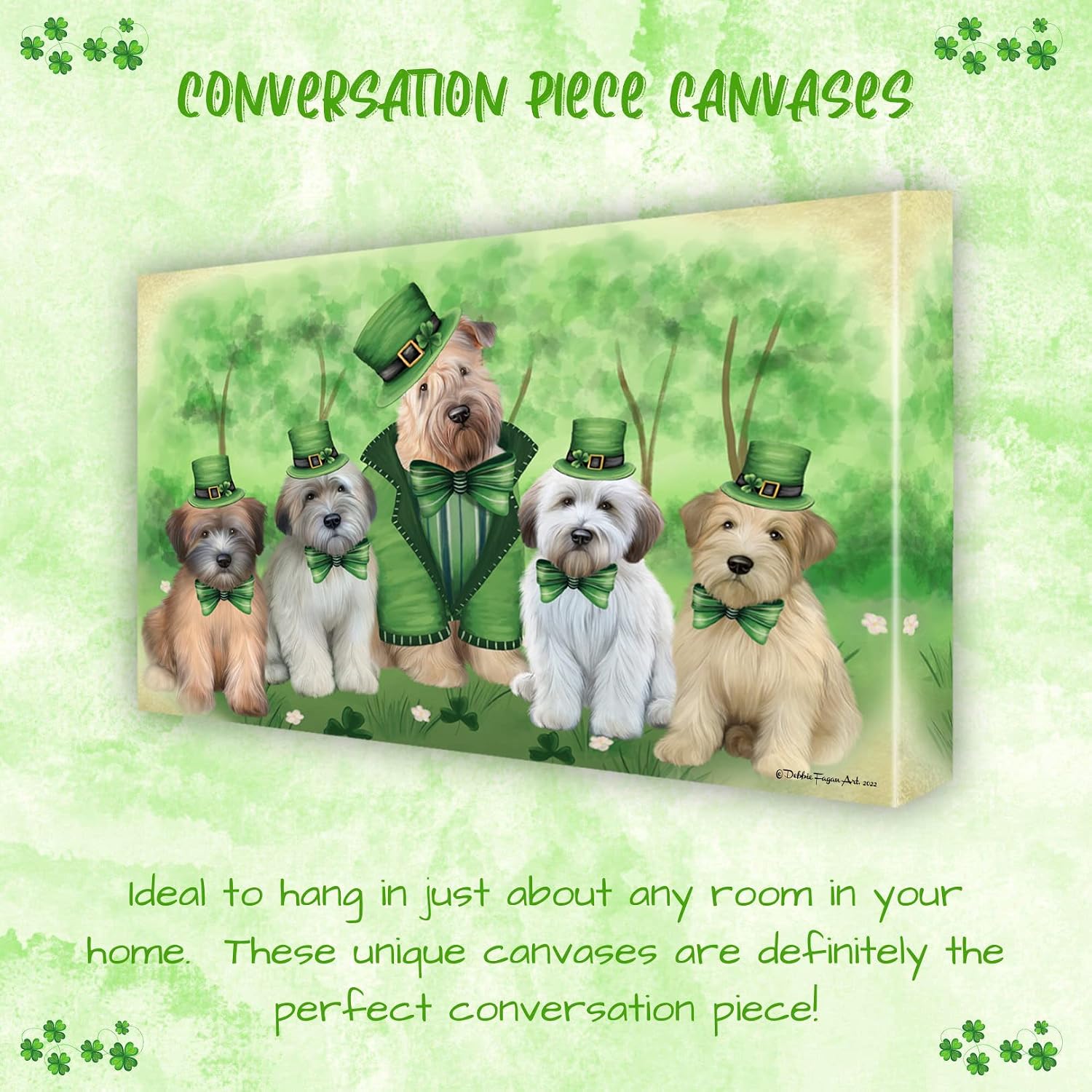 Doggie of the Day Irish Family with Wheaten Terrier Dogs Canvas Wall Art - Premium Quality Ready to Hang Room Decor - Flat Rolled 16" x 20"