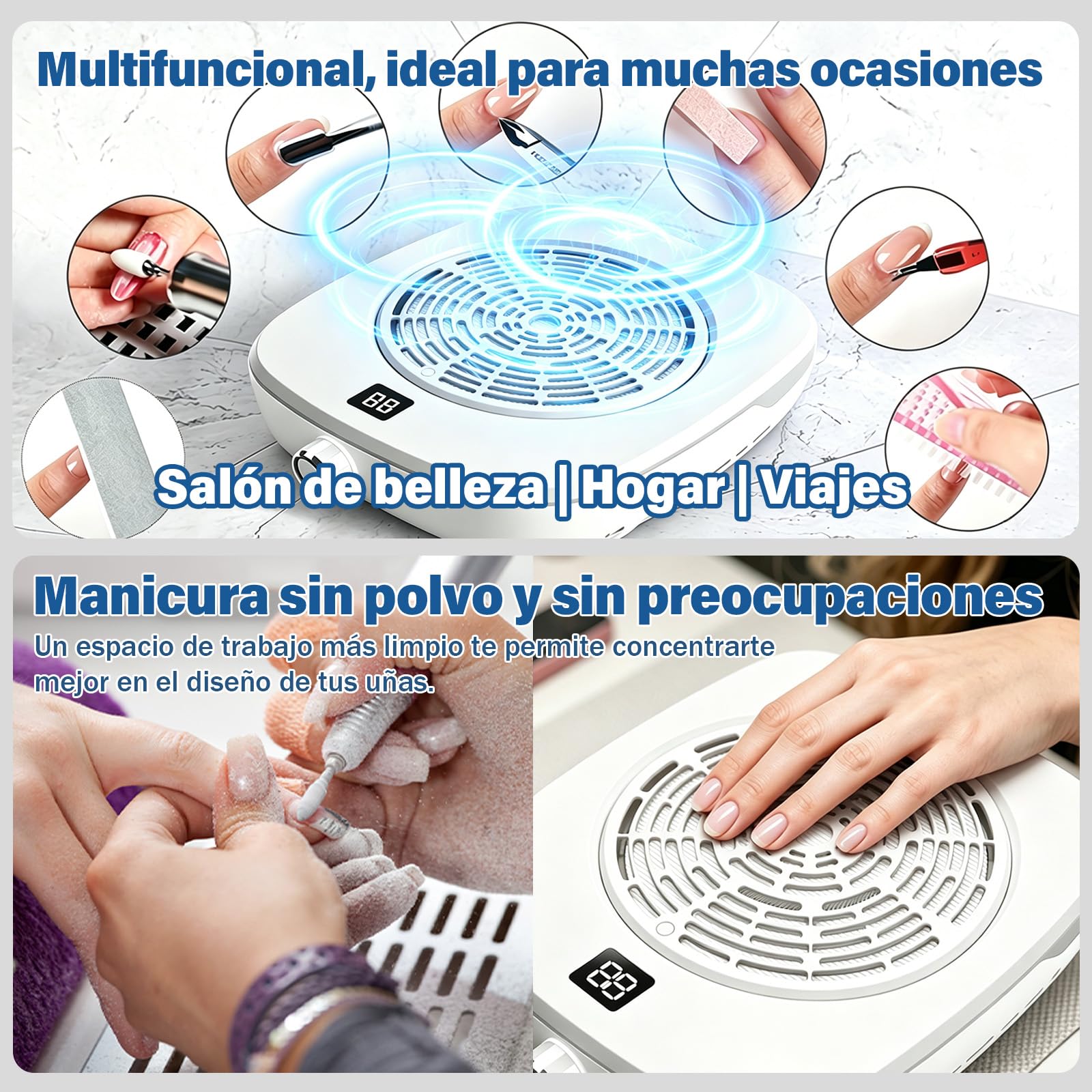 85819 Extractor de Polvo para Uñas Profesional,12,6" Mesa Manicura (Blanco)