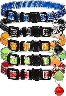 Gyapet Cat Collar 5pcs Reflective with Bell Safety Breakaway Nylon Newborn Kitten Cats Quick Release Mix-Color