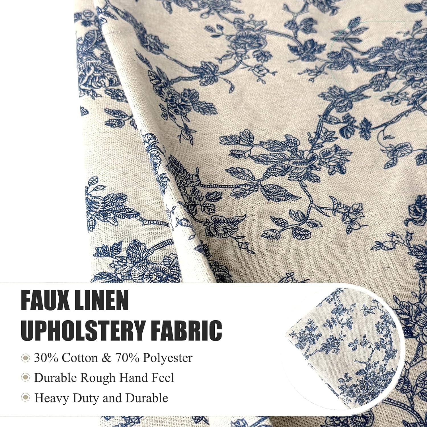 Cotton Upholstery Fabric by The Yard - Vintage Floral, Christmas & Plaid Patterns Printed Fabric for Chair, Couch Replacement| Available in 1/3/5 Yard Lengths (3 Yard, Blue Floral)