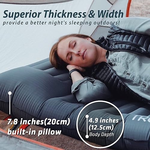 Miniatura 2 de TREKOLOGY Colchoneta para dormir para camping – Colchoneta Infaltable – 73.2 x 29.9 pulgadas Premium con bomba incorporada, almohada de soporte para