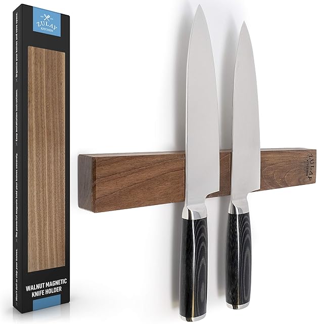 Zulay Magnetic Knife Holder - Seamless Powerful Wood Magnetic Knife Rack for Organizing Your Kitchen - Elegant & Multifunctional Knife Magnets for Walls with Easy Installation - 11.5''