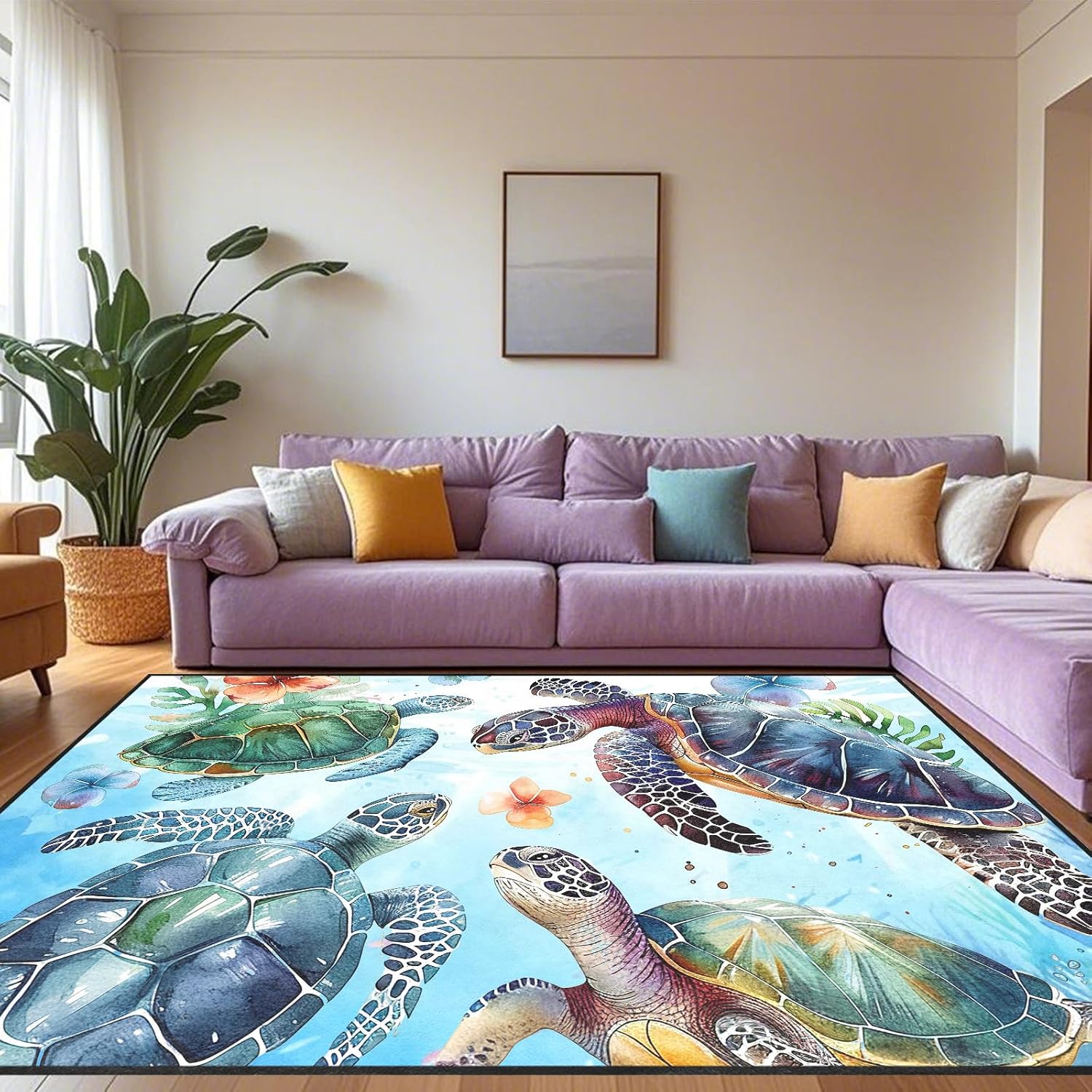 Sea Turtle Rugs for Boys Bedroom - Green Turtle Area Rugs for Kids, Ocean Rug Animals Theme Pattern Boys Bedroom Decor Living Room Classroom 2.5x4 Feet