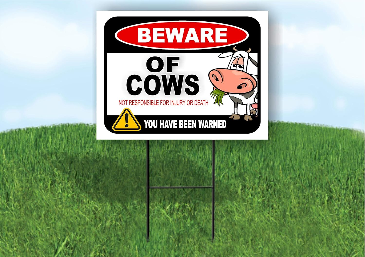 BEWARE OF COWS NOT RESPONSIBLE FOR INJURY OR DEATH FARM - Double Sided Yard Sign ROAD SIGN with Stand