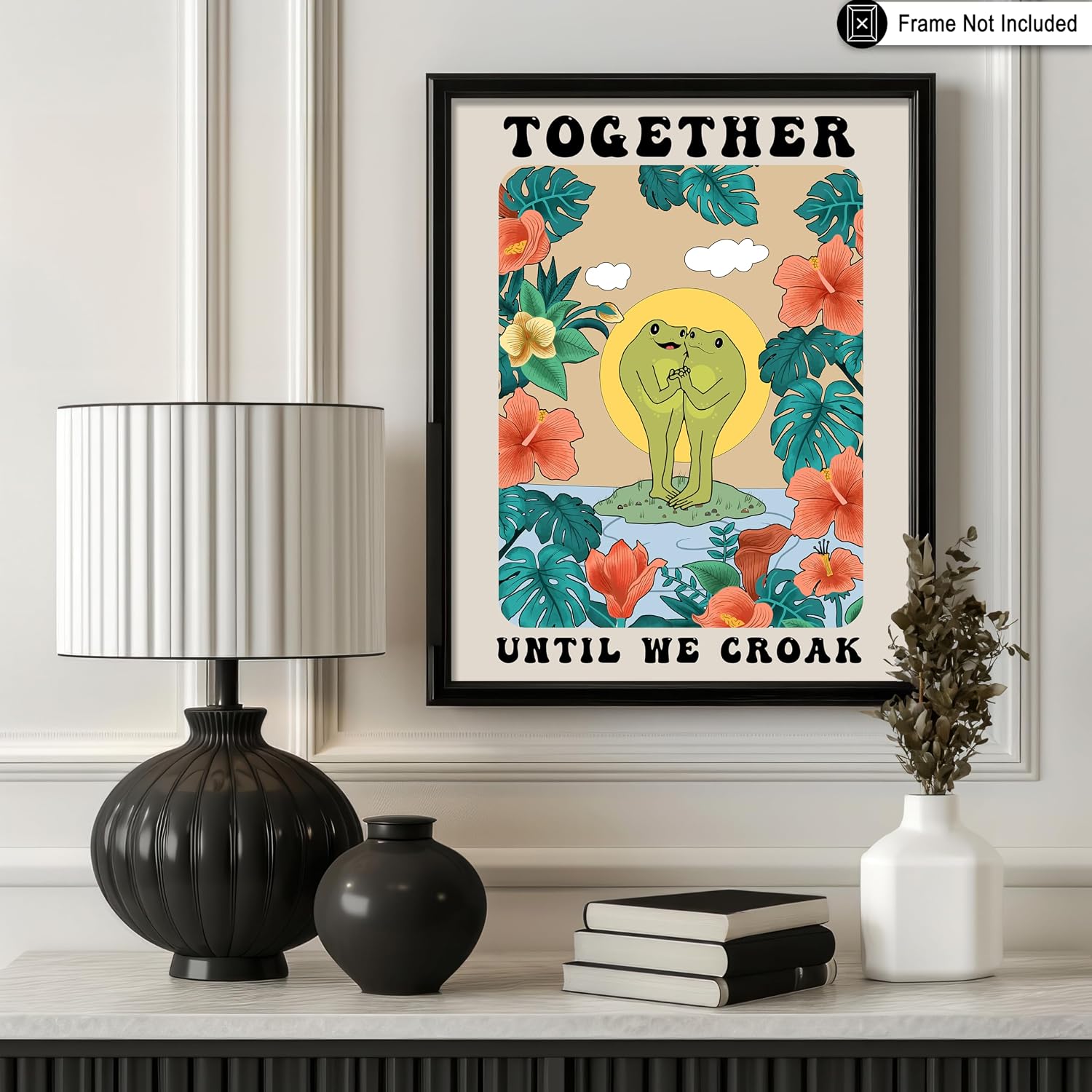 Poster Master Together Until We Croak Poster - Retro Tropical Frogs Print - Valentine's Day Art - Couple Design - Preppy Print - Trendy Decor - Romantic Ocean or Beach House Decor - 8x10 UNFRAMED