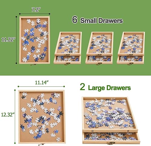 Miniatura 3 de Tablero de rompecabezas de 1500 piezas con tapa dura, mesa de rompecabezas de 26 x 35 pulgadas con 8 cajones clasificables con cerradura, mesa de