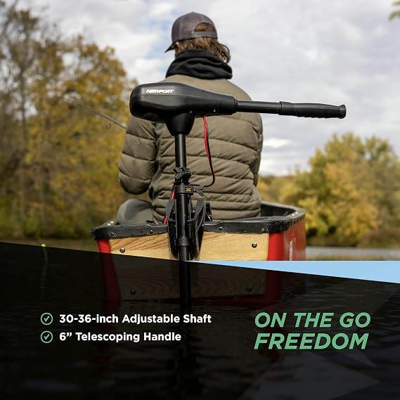 Newport NV-Series 62lb Thrust Saltwater Transom Mounted Trolling Electric Trolling Motor plus Newport 12V50Ah Deep Cycle Heavy-Duty Marine Battery, Sealed AGM Kit, Everything Needed to Operation Motor