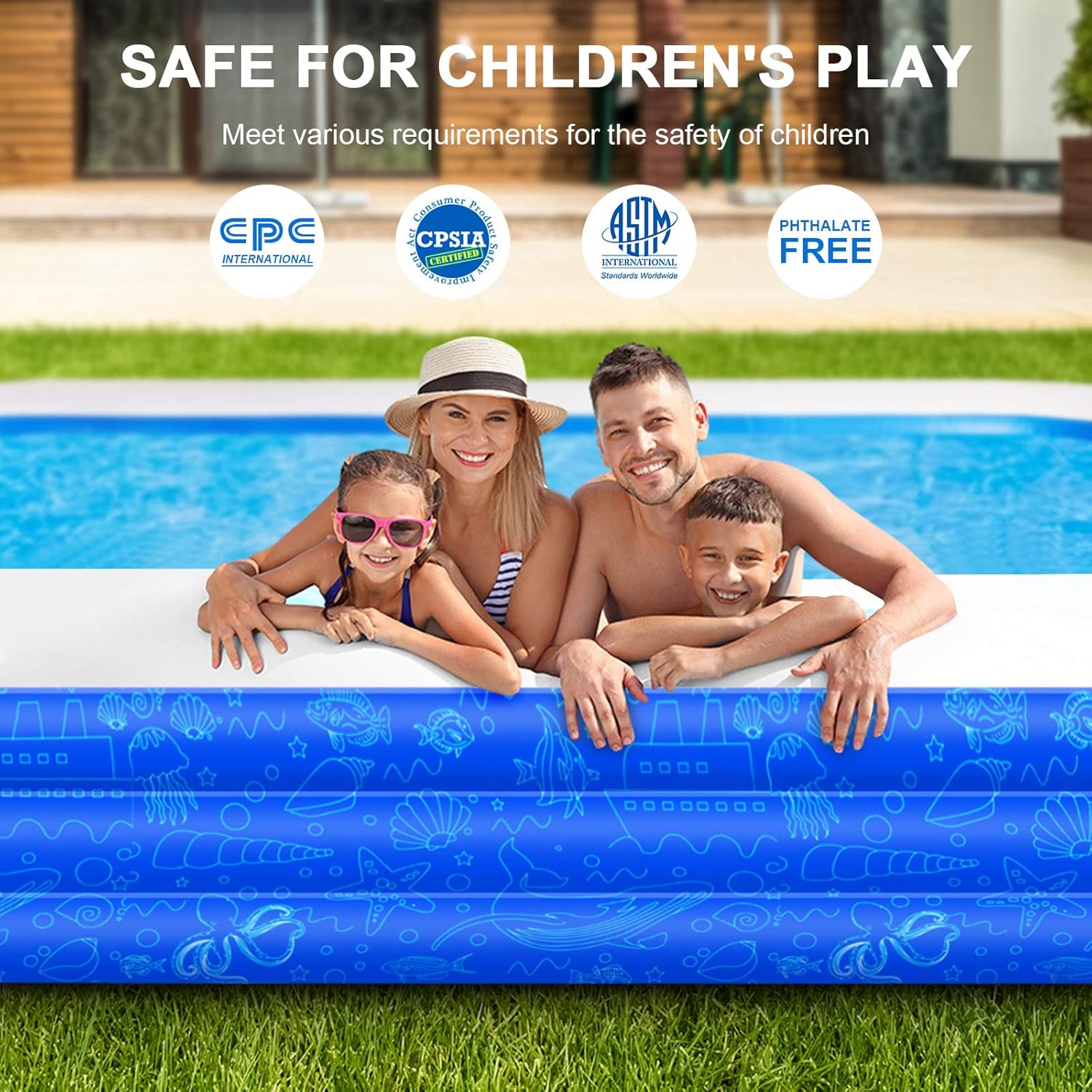 Family Inflatable Swimming Pool, 118" X 72" X 22" Full-Sized Inflatable Kiddie Pool Thick Wear-Resistant Lounge Pools Above Ground for Baby, Kids, Adults, Toddlers, Outdoor, Garden, Backyard: Kitchen & Dining