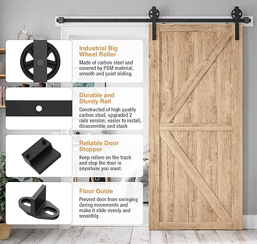 Miniatura 3 de Kit de herrajes para puerta de granero de alta resistencia de 6.6 pies, kit de herrajes para puerta corrediza de granero para puerta de granero